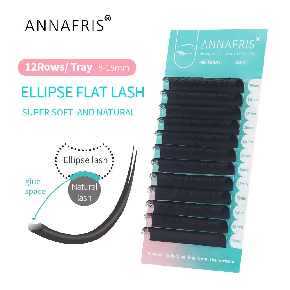 ANNAFRIS Ellipse Flat Eyelashes Extension Nature Matte Faux Mink Individual Split Tips Mixed Lashes Supplies Maquiagem Cilios