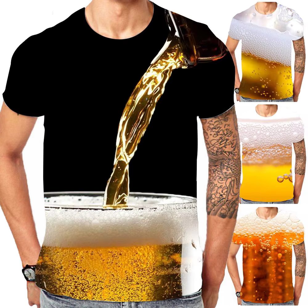 New Fashion 3D Beer Printing T-Shirt Men Women Summer Casual Short Sleeve Shirt Tops