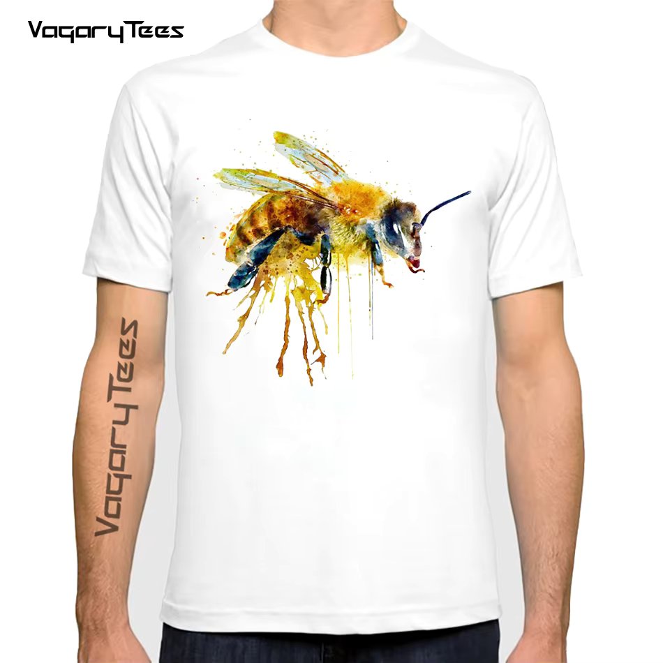 New Harajuku Honey Bee Print T-Shirt Summer Fashion Men t-shirt Funny Watercolor Bee Design Man Tops High Quality Casual Tees
