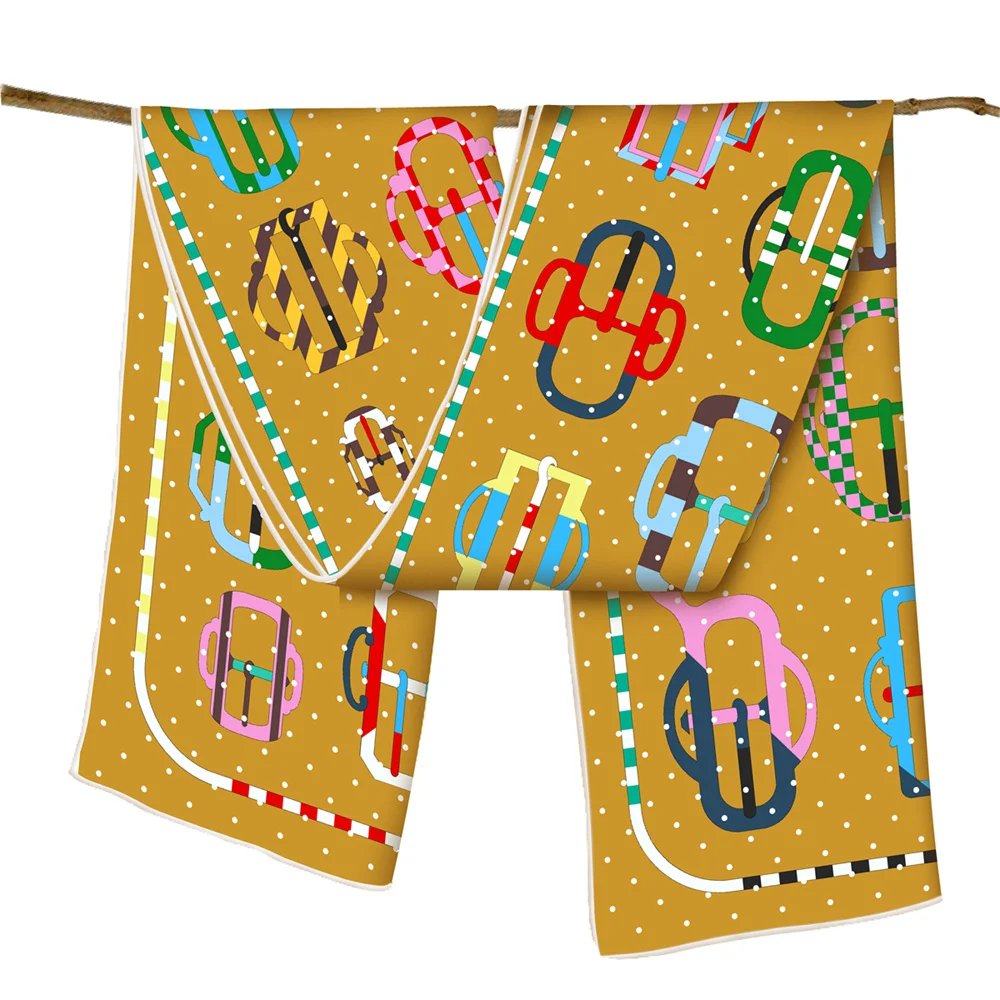 POBING Twill Silk Scarf Women Poncho Hand Rolled Melt Printed Long Scarves Wraps Bandana Big Shawl Hijabs Female Foulards