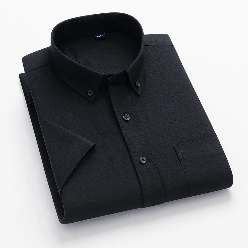 New Men's Striped Fashion Short Sleeve 100% Cotton Oxford Plaid Business Button Down Regular Fit Office Shirt Man Clothing