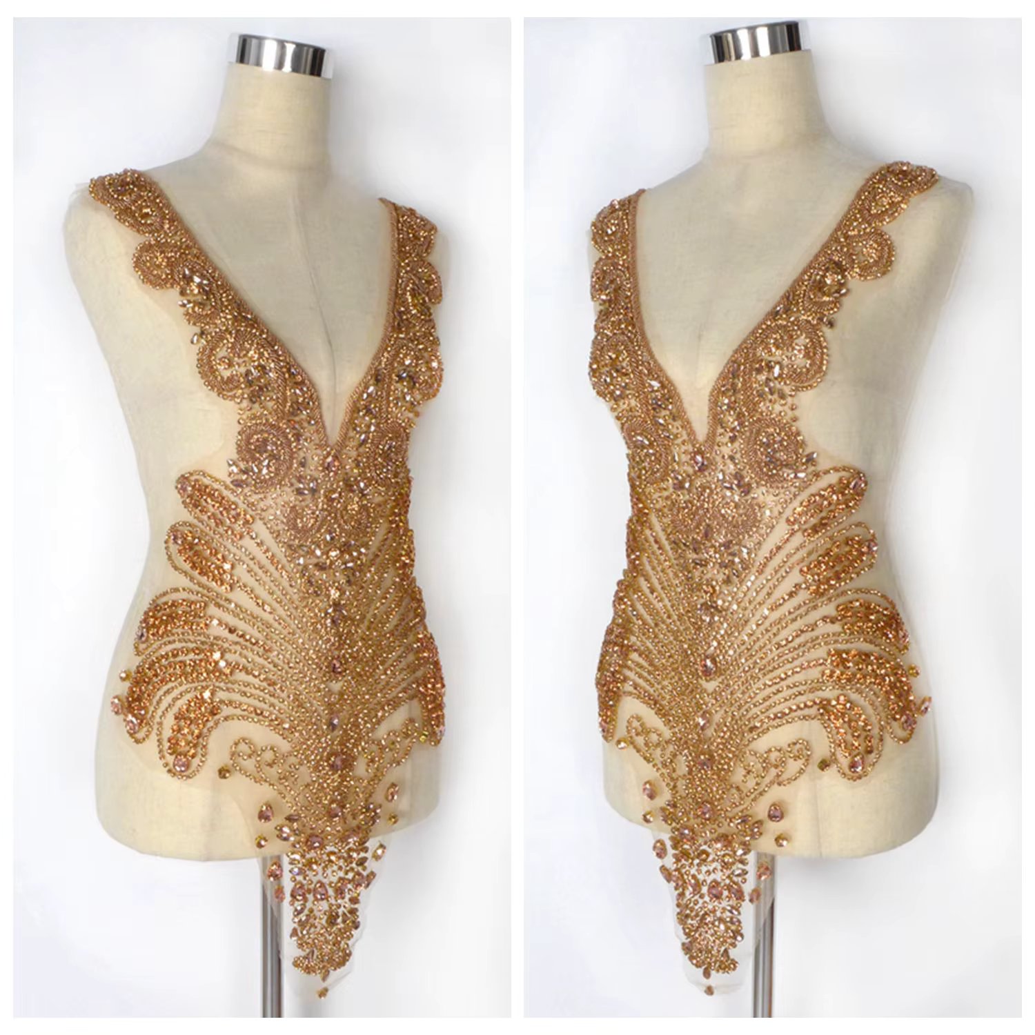 La Belleza luxury hand sewon beautiful bodice applique, crystal rhinestone applique Patch for dress accessories 85X40CM