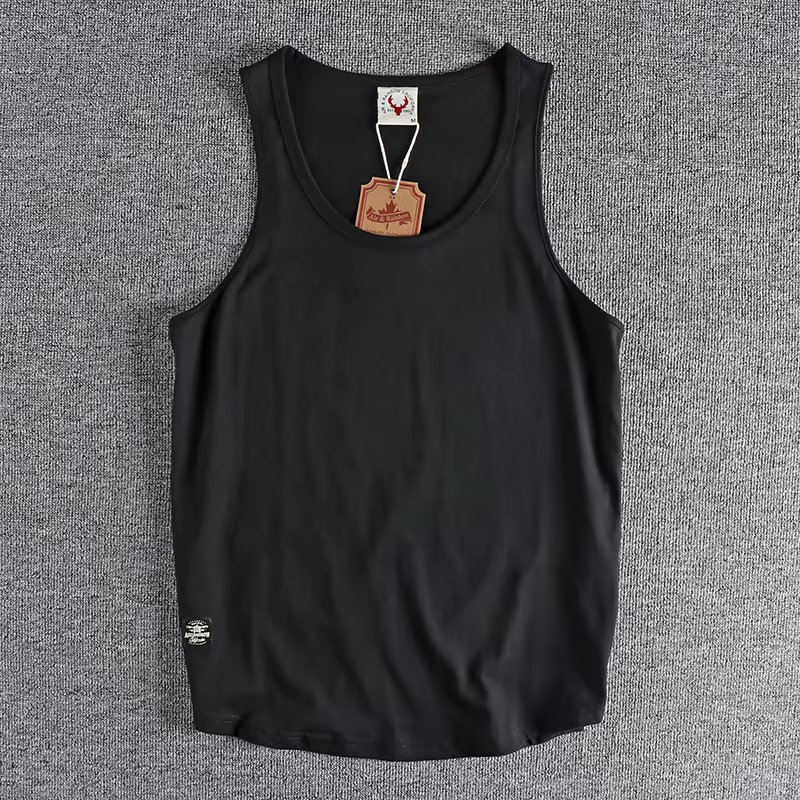 Cotton sleeveless T-shirt vest men's loose vest American style outside wear short sleeve boys sports fitness top tide summer
