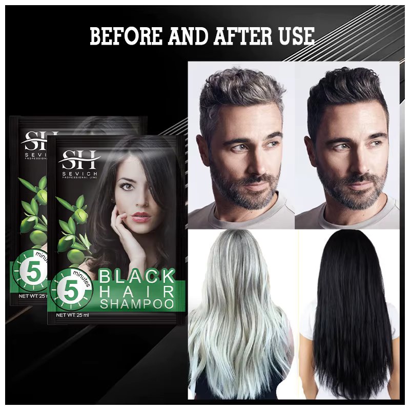 Sevich 10 pcs/lot Instant Black Hair Shampoo Make Grey and White Hair Darkening Shinny in 5 Minutes Make Up Hair Color Shampoo