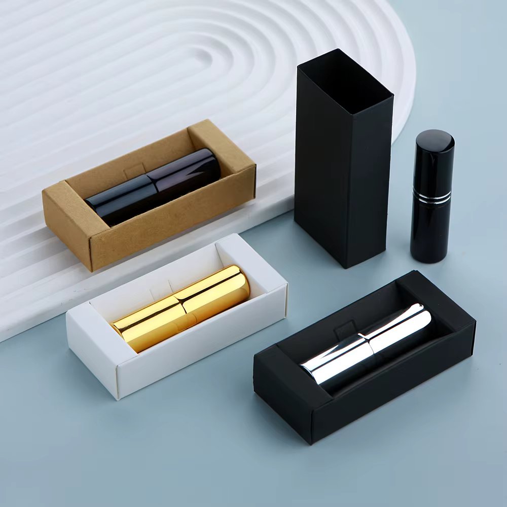 50 Pcs 5ml Perfume Bottle With Package Black White Kraft Paper Box Electroplated Glass Custom LOGO Pay Extra