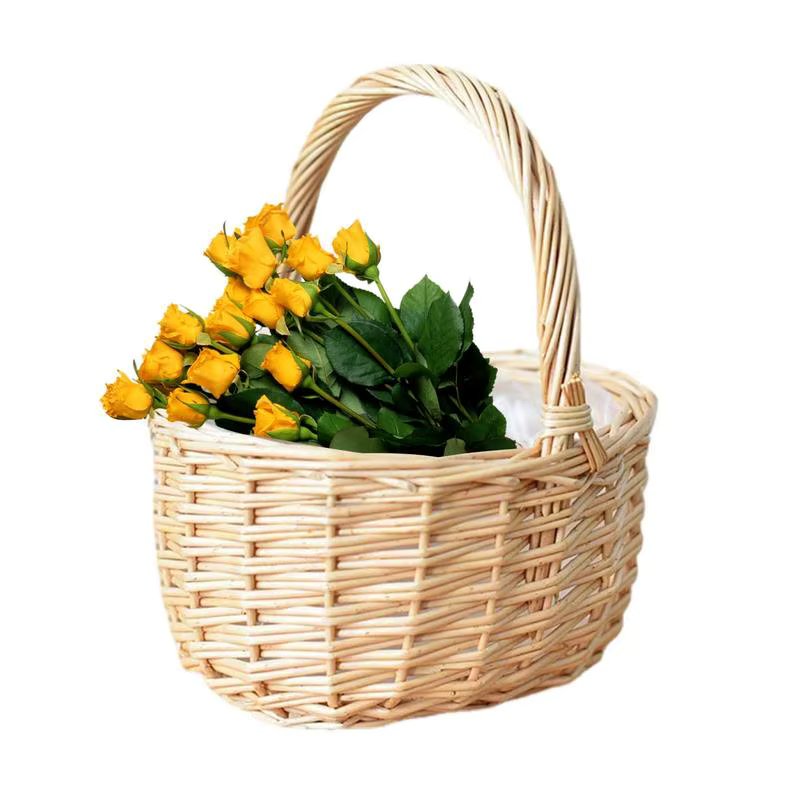 Woven Flower Baskets Woven Hand-Held Flower Hand Baskets Wicker Planter Basket Woven Storage Basket For Home Wedding Garden