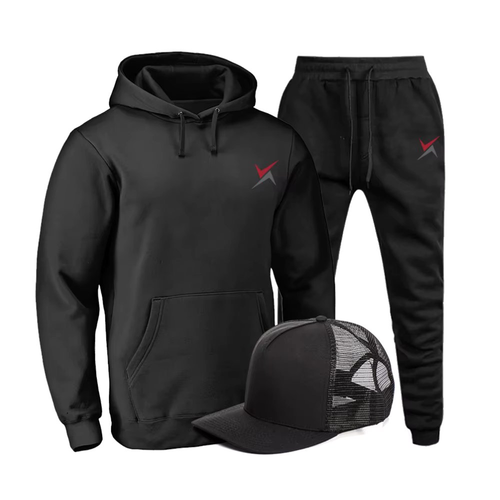 Unisex Closed Sweatshirt Set Small Print Pants and Blouse with Handles Pocket Kangaroo Hood and Bone