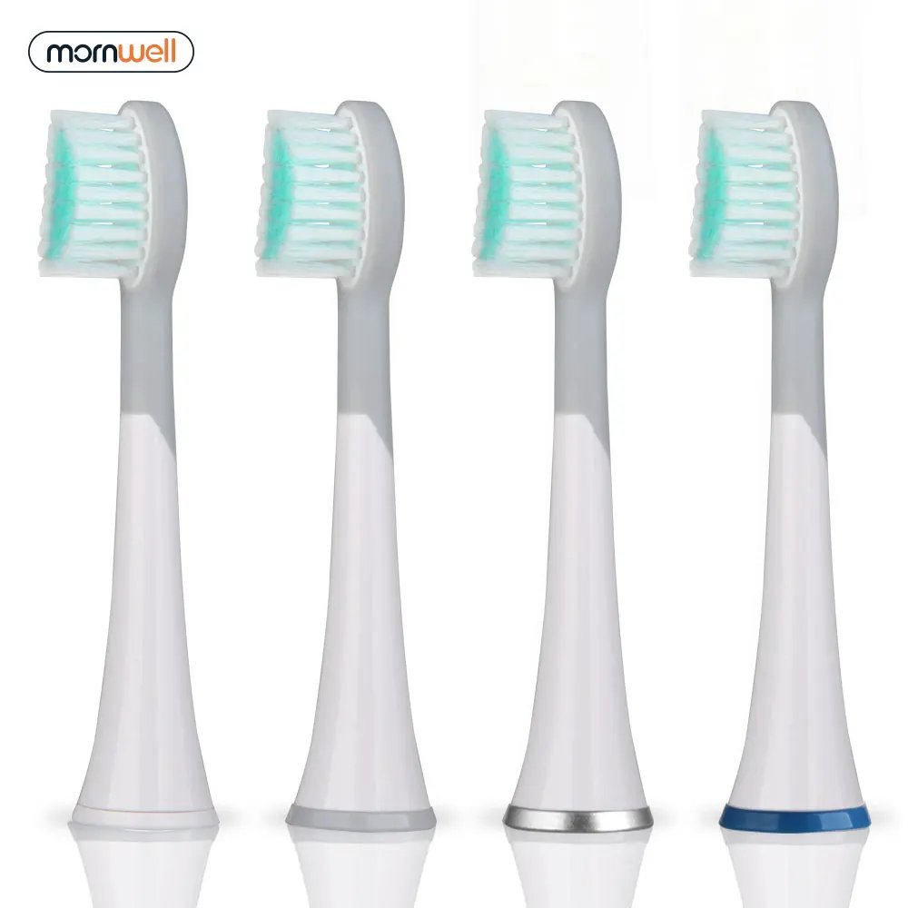D901/D902 Mornwell 4pcs White Rubberied Replacement Toothbrush Heads with Caps for Mornwell D01/D02 Electric Toothbrush