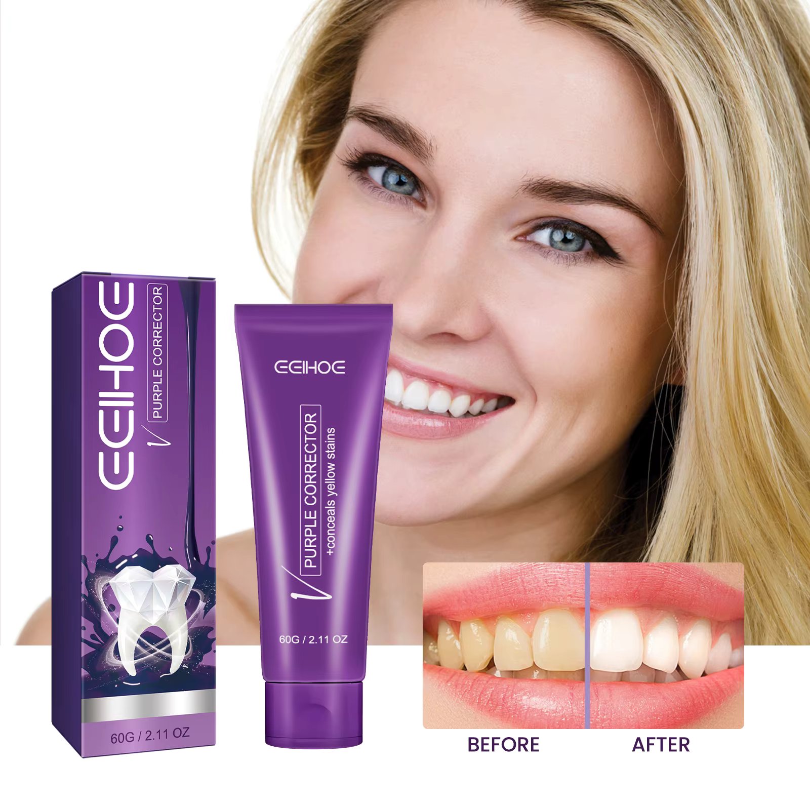 Purple Toothpaste Cleans Teeth Removes Stains Brightens Teeth,Removes Bad Breath Prevents Bad Breath, Oral Hygiene Cleaning