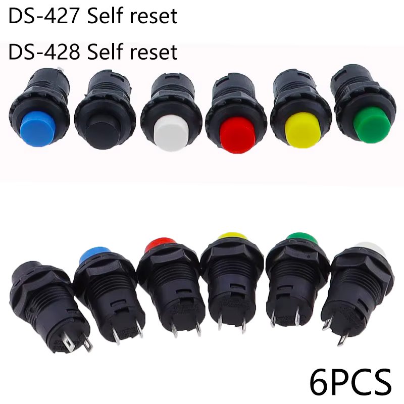 6pcs Self-Lock /Momentary Pushbutton Switches DS228 DS428 12mm OFF- ON Push Button Switch 3A /125VAC 1.5A/250VAC DS-228 DS-428