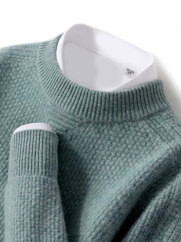 New Men's Mock Neck Pullover Sweater Autumn Winter Thick Soft Warm Smart Casual Jumper 100% Merino Wool Knitwear Clothes Tops