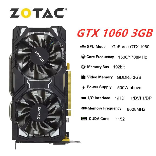 ZOTAC GTX 1060 6GB Graphics Card GTX 1060-6GD5 Video Cards GPU Desktop PC Computer Game Screen Map RTX 2060 GTX 750 950 Videocar