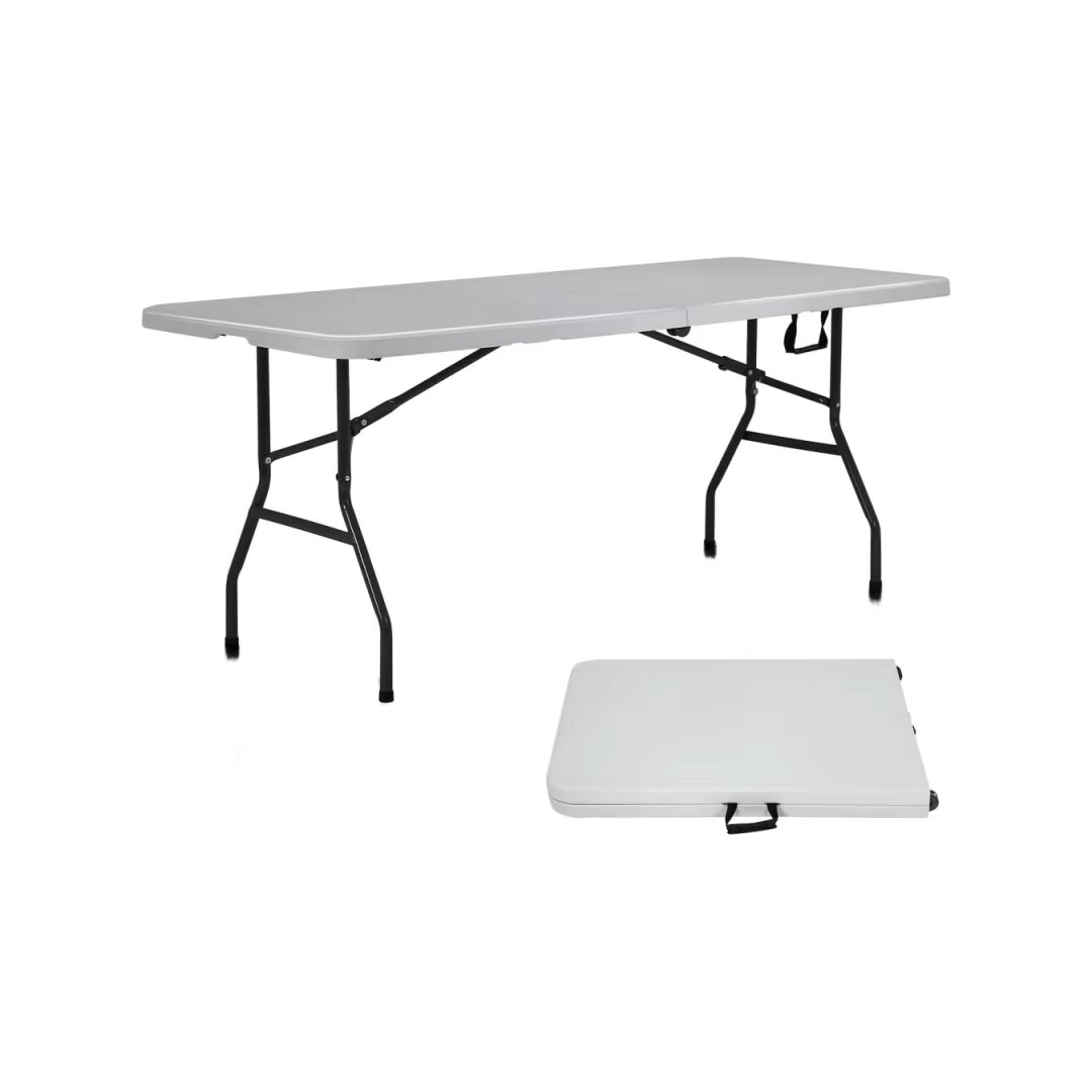 Starley Outdoor Plastic Portable Folding Table, Outdoor Folding Table, Outdoor Folding Table, picnic, Party, Camping, Multi-purpose rectangular Table with Handle, White color, 180x69 x H 74 cm