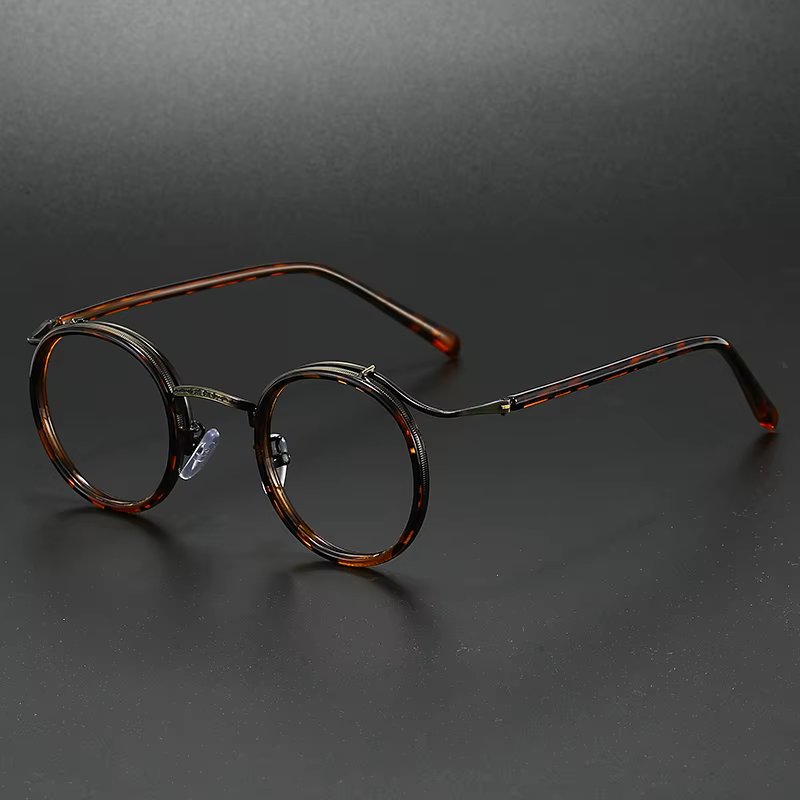 Retro Brand Design Luxury Round Frame Glasses Frame for Men Women Ultralight Stainless Steel Alloy Anti Blue Light Eyeglasses