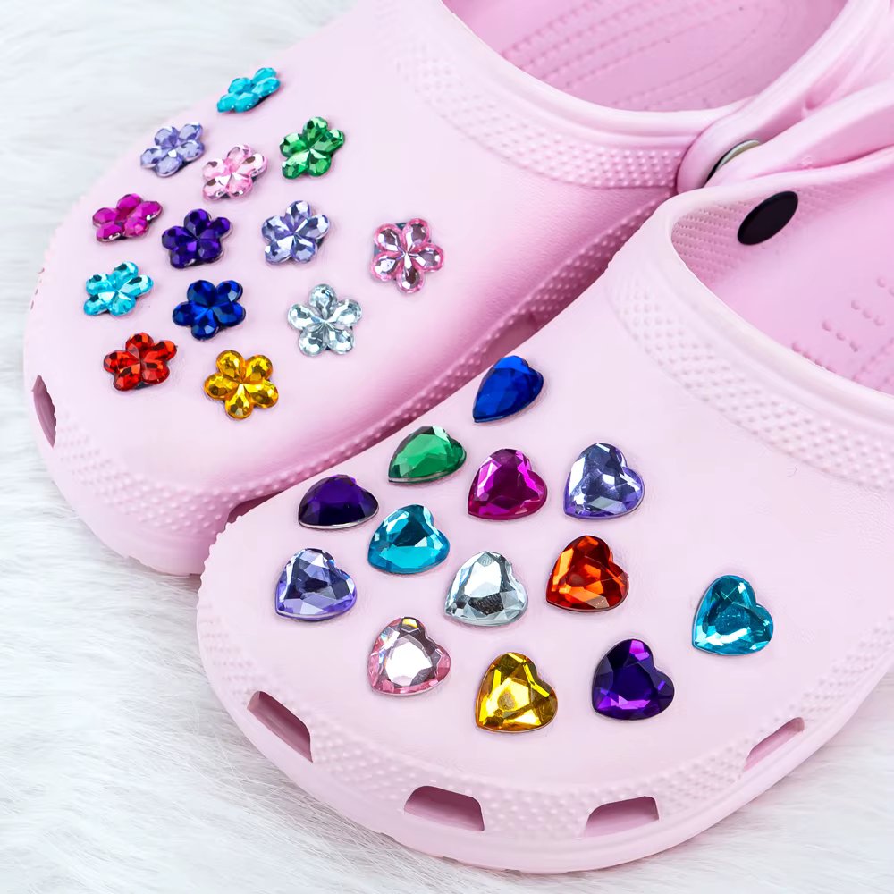 10/50pcs Crystal Flower Heart Circle Shoe Charms Shoe Decorations Pins for Women Girls Favor Gift Sandal Accessories Clog Buckle