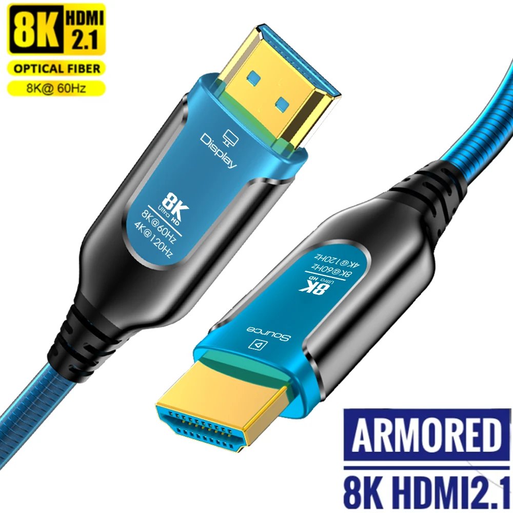 8K HDMI Fiber Optic Cable 48Gbps 8K 60Hz 4K 120Hz Ultra High Speed HDMI 2.1 Cable Dynamic HDR eARC HDCP for HD TV Box Projector