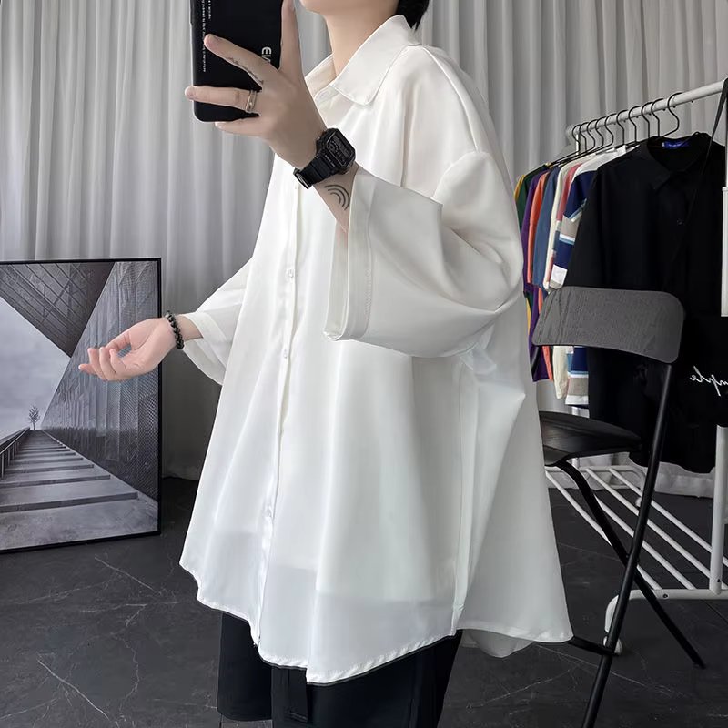 Korean Oversize Shirt Men's Fashion Summer Black White Short-sleeved Shirt Men Streetwear Loose Society Mens Dress Shirt M-2XL