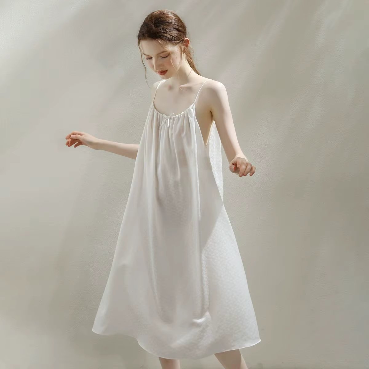 150KG Plus Size Women Satin Nightgown Jacquard Mid Length Babydoll Lingerie Dress Sleepwear Slip Chemise Nightwear Pajamas