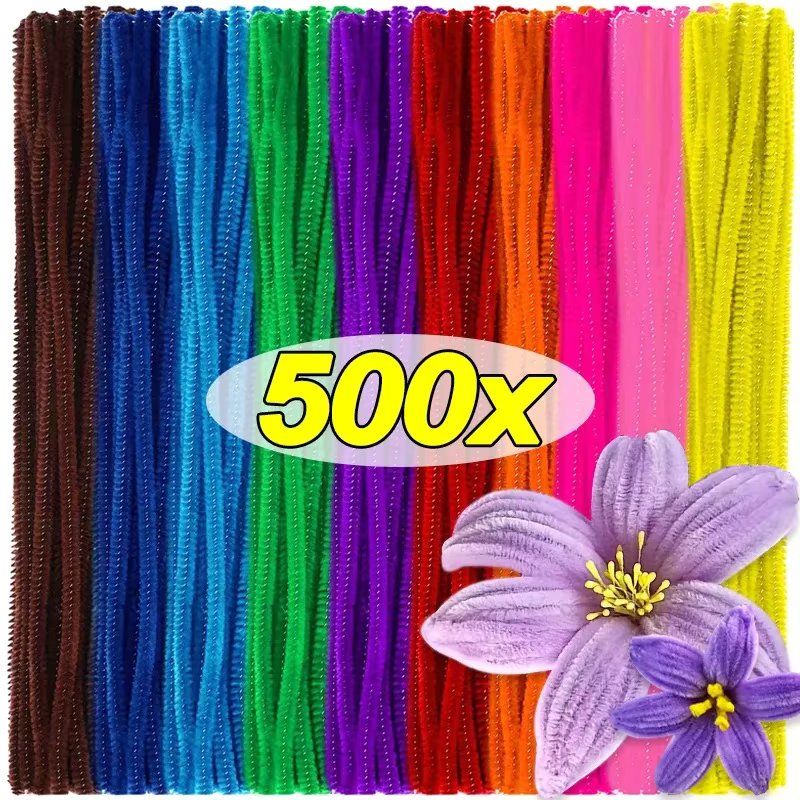 500/10Pcs Chenille Stems Craft Arts Creative DIY Projects Decorations Handmade Plush Tinsel Twist Sticks Christmas Decorations