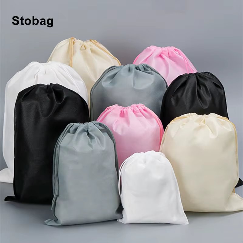 StoBag Non Woven Drawstring Bags Clothes Packaging Storage Reusable Travel Pocket Shoes Organizer Pouches Custom Logo(Extra Fee)
