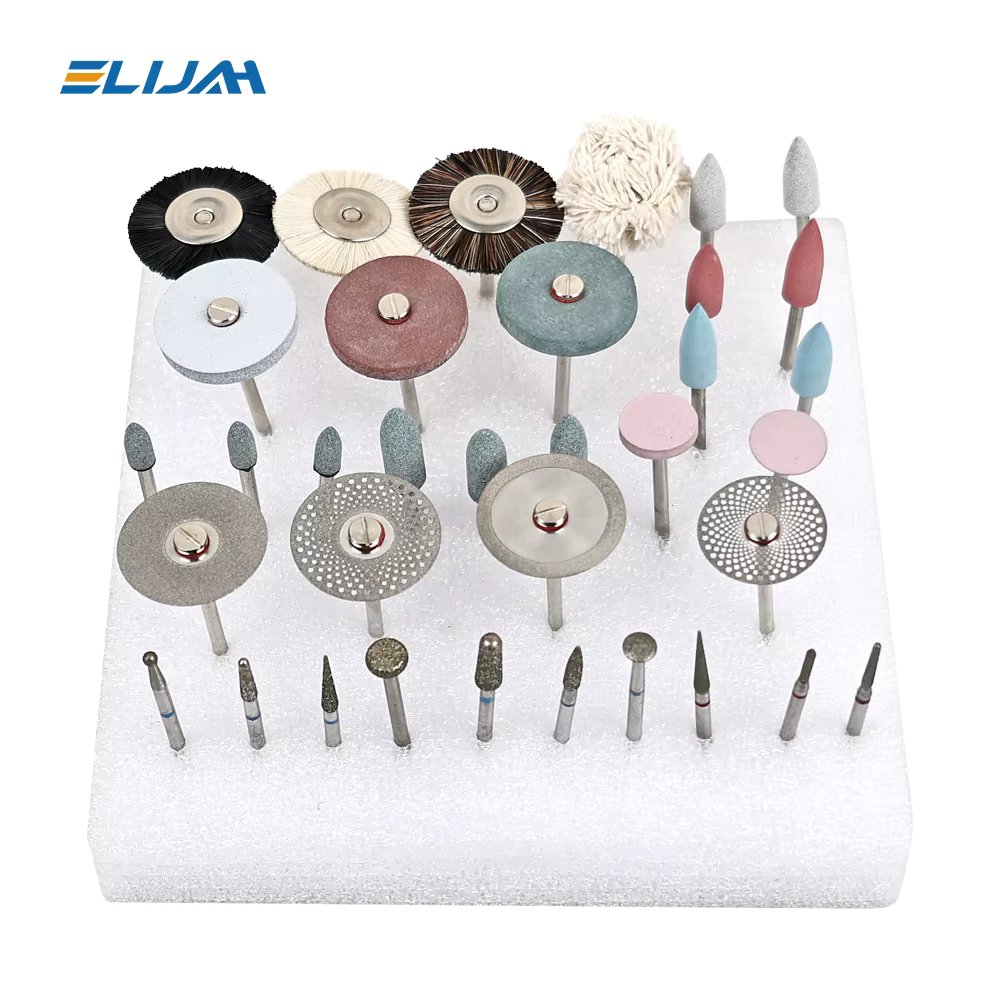 SYJH 35Pcs/Set Dental Lab Polishing HP Kit Ceramic Porcelain Grinding Dentist Tool Diamond Burs Brush Material