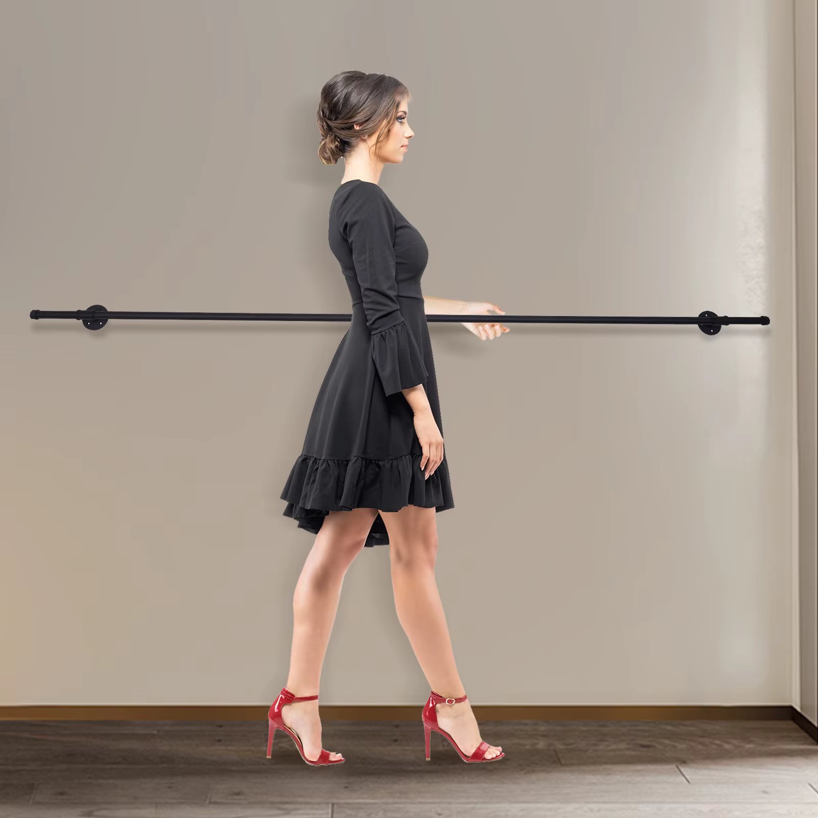 8FT Staircase Handrail Rustic Black Industrial Pipe Railing W/ Wall Mount Brackets For Indoor Stairs Wear-resistant & Rust-proof