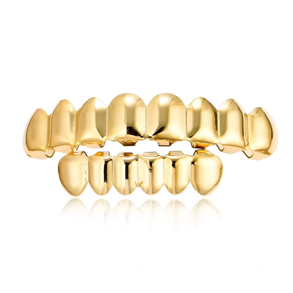 RACHELZ Top Bottom 8/6 Glossy Teeth Grillz Hip Hop Gold Silver Color Tooth Caps Decor For Women Men Jewelry Halloween Gift