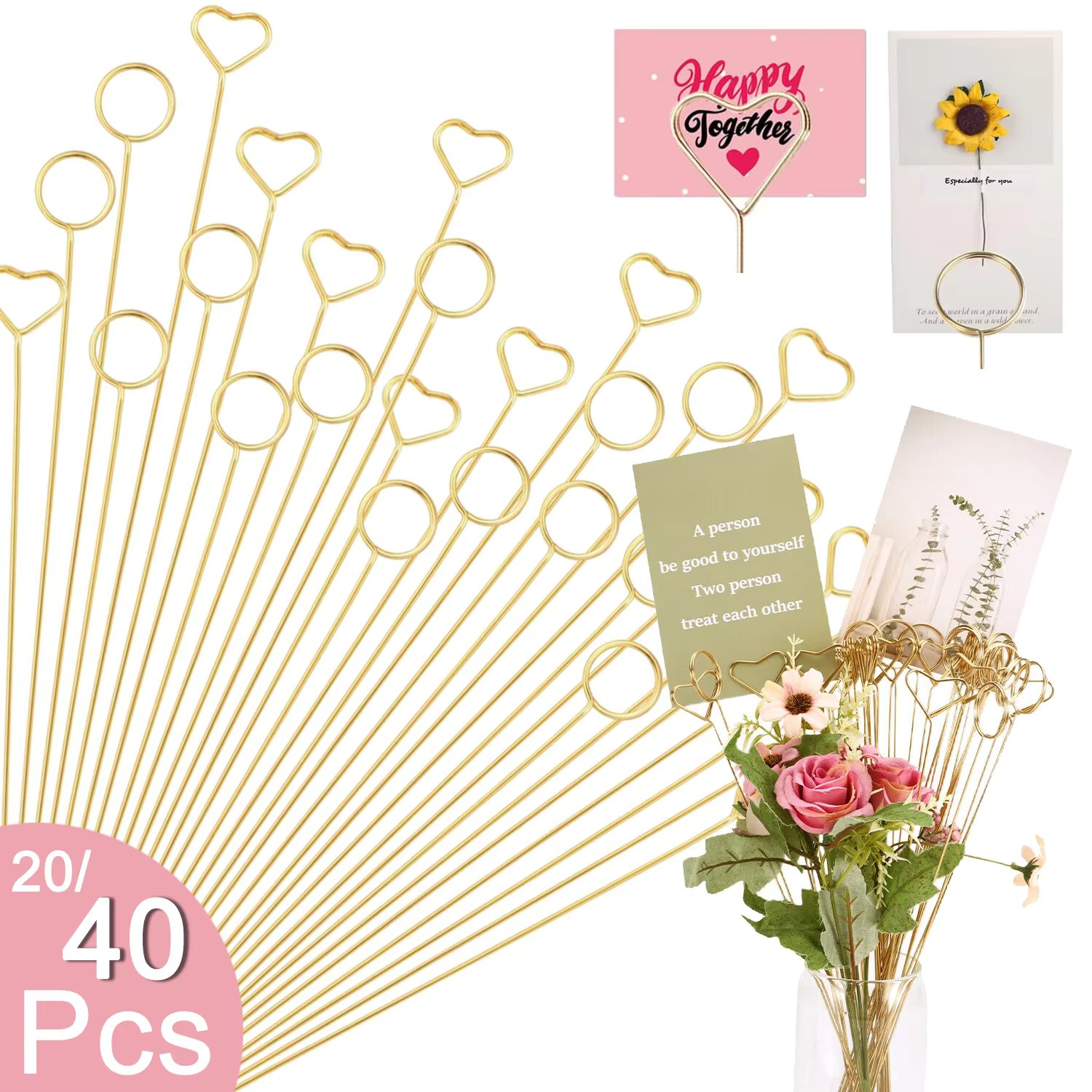20/40Pcs Floral Card Holder Picks Metal Wire Place Card Holder Picture Holders Photo Stick Clip Floral Picks for Wedding Party