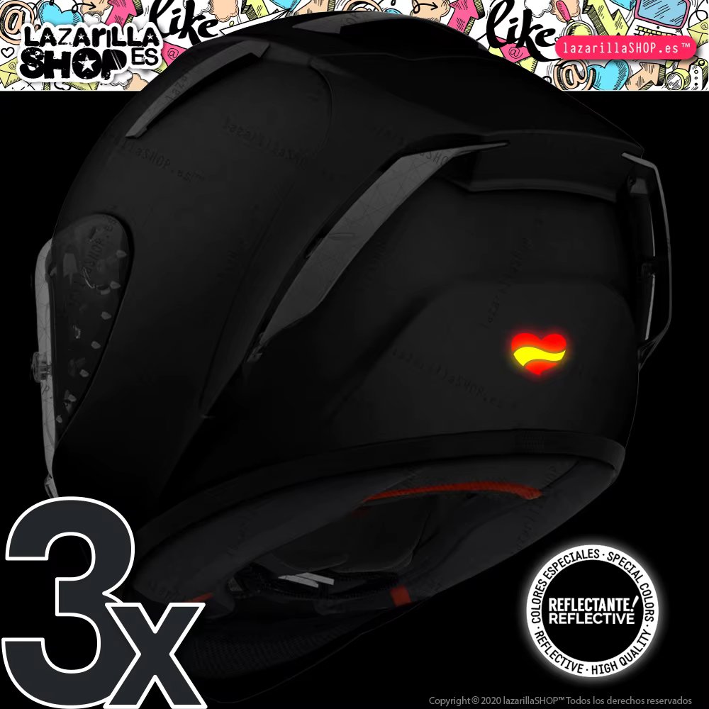 3x (3pcs) reflective banner hearts Spain stickers motorcycle helmet Spain vinyl reflective sticker laptop lazarillaSHOP™