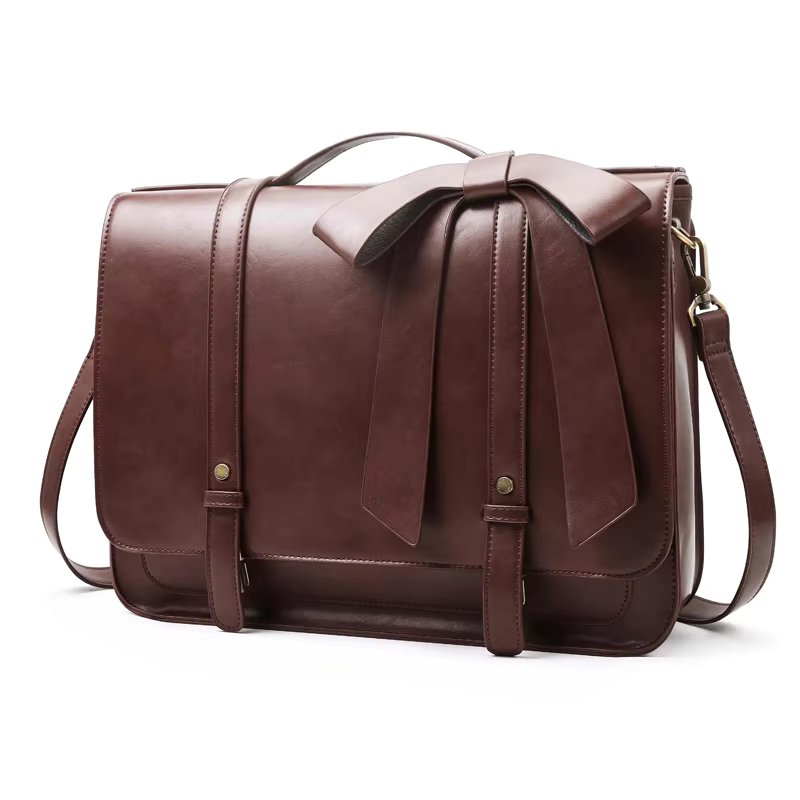 Genuine Leather Shoulder Bag Women's Messenger Bag PU Leather 14 Inch Laptop Bag Briefcase Suitable for University Business
