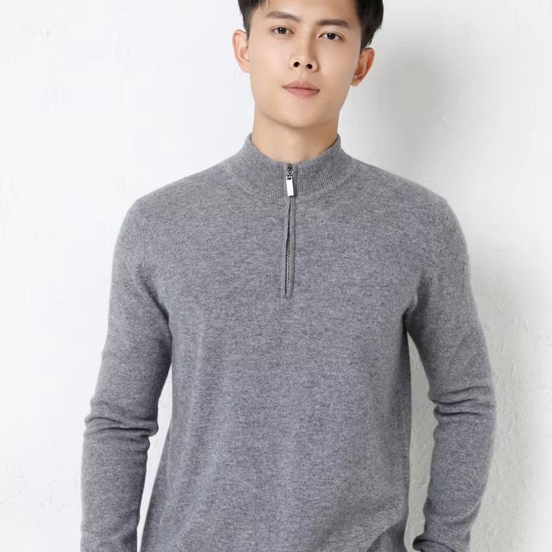 Men's Zipper Neck Sweaters, 100% Pure Goat Cashmere, Knitted Jumpers, Full Sleeve Pullovers, Winter, Autumn, 2020, New