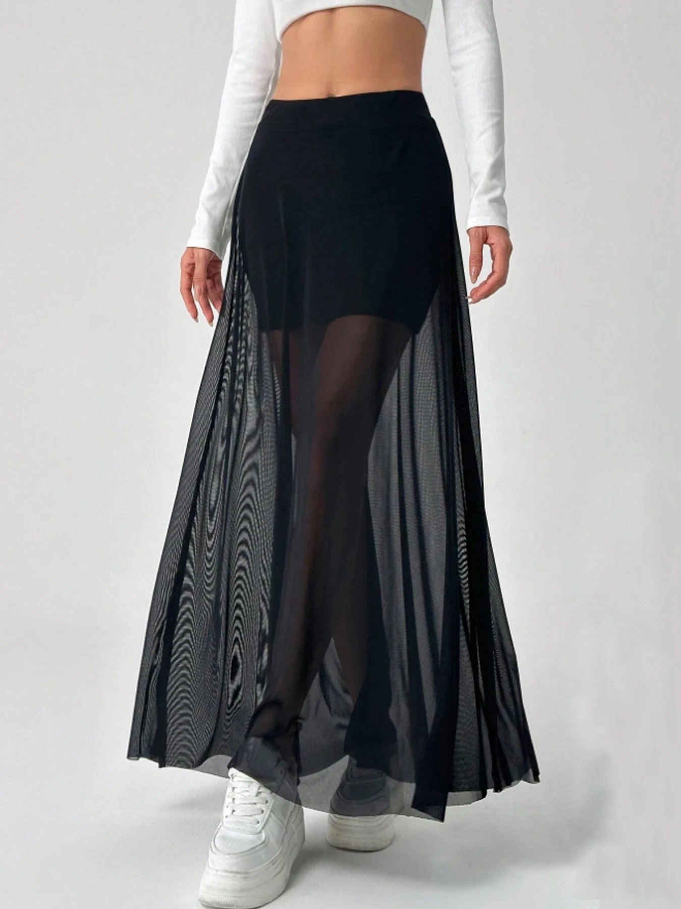 Women's mesh patchwork skirt Elastic high-waisted A-line skirt Beach vacation shade Long skirt Fashion PROM party dress