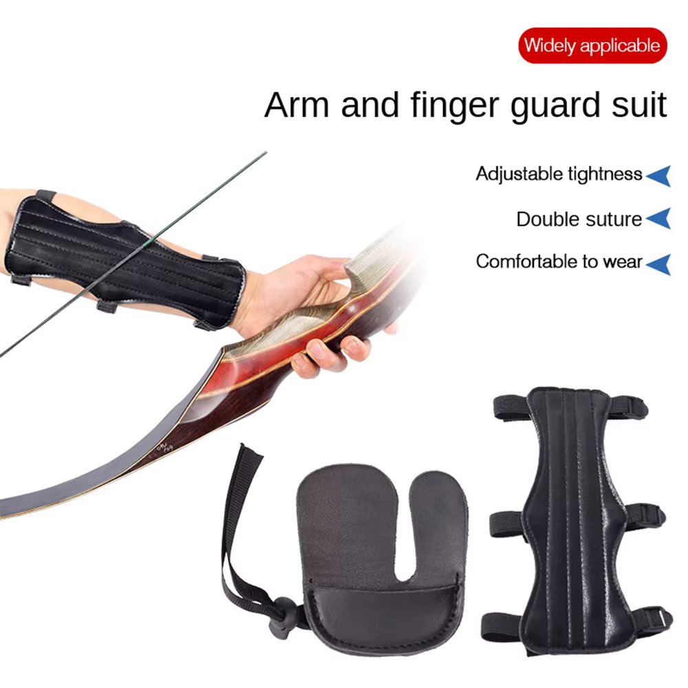 Bow and Arrow Arm and Finger Guards Protector Suit Thickened Double Leather Design Recurve Bow Outdoor Archery Shooting Sports B