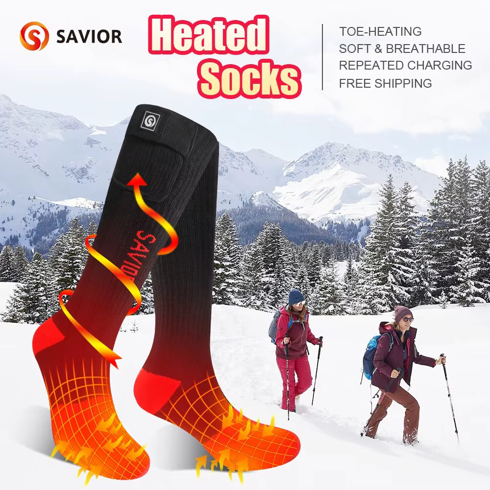 Savior Heated Socks 100% Pure Cotton Outdoor Sports Thermal Heating Socks Foot Warmer Electric Socks Warmer Socks Cycling Skiing