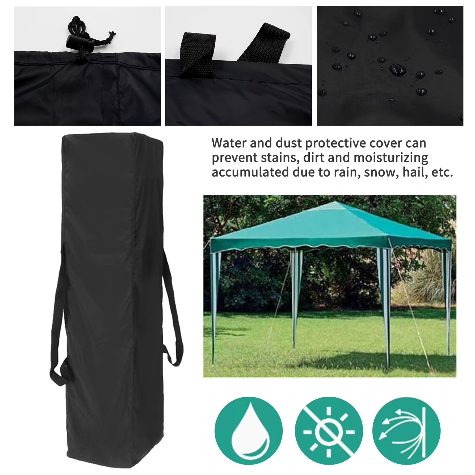 210D Polyester Outdoor Awnings Tent Storage Bag Black Pavilion Tent Canopy Handle Design Durable Gazebo Camping Tent Supplies