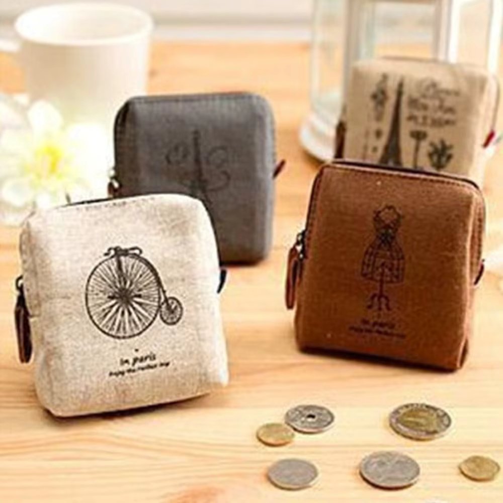 Zipper Retro Coin Purse Paris Styles Vintage Print Storage Women Small Pouch Cloth Card Holder Wallet Women Ladies