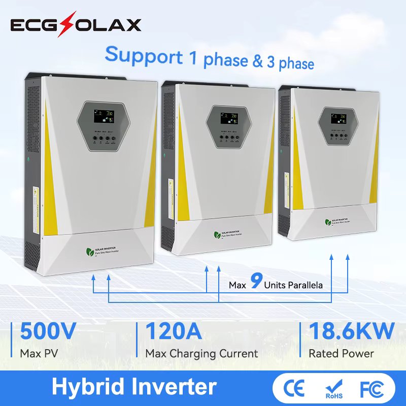 ECGSOLAX 18.6KW Solar Hybrid Inverter 48V 220V With Mppt 120A Charging Controller Solar Inverter 3 Parallel Support 3 Phase 380V