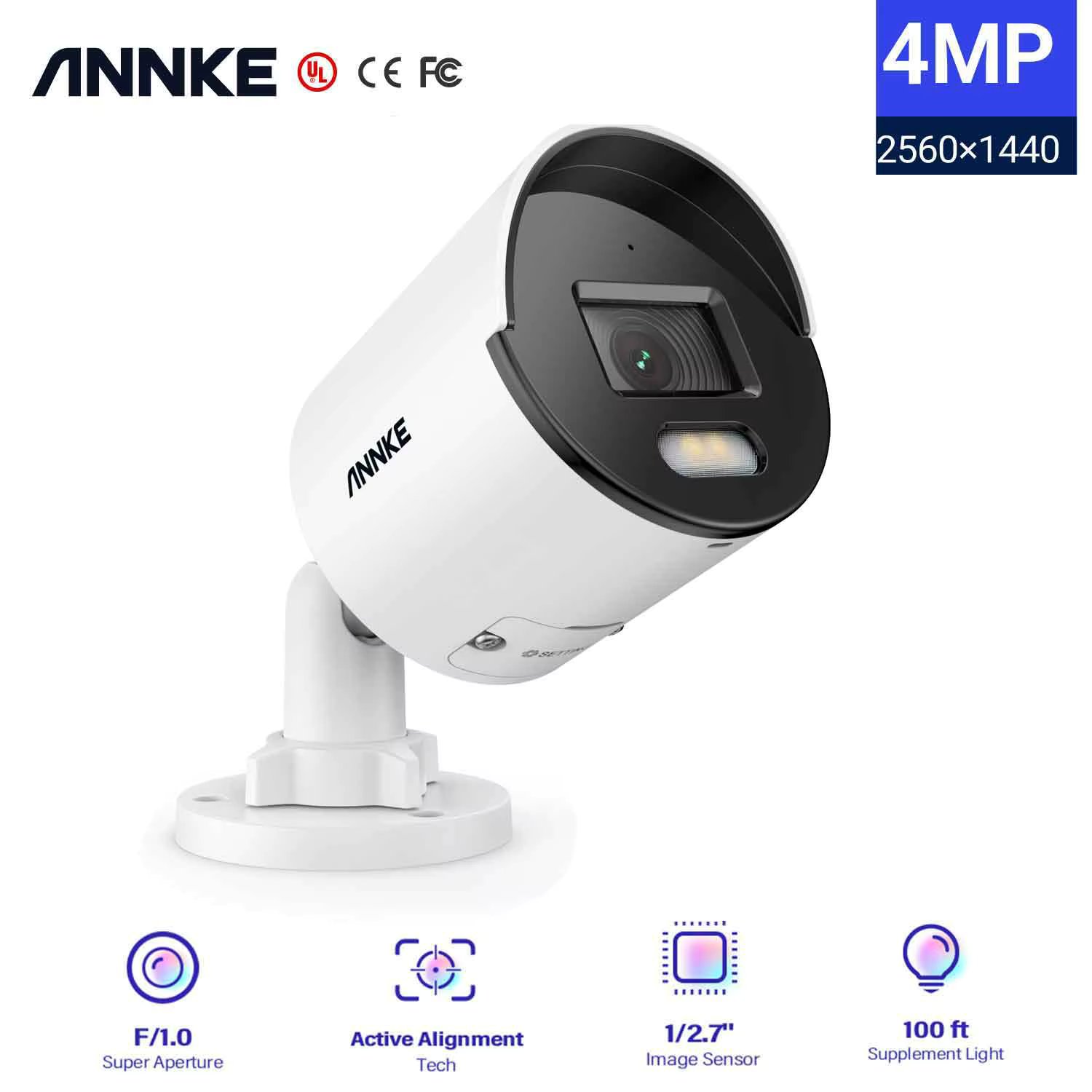 Annke 4MP WIFI IP Camera Outdoor Wireless IP66 Waterproof Metal Camera App Alarm Color Night Vision TF Card Camera