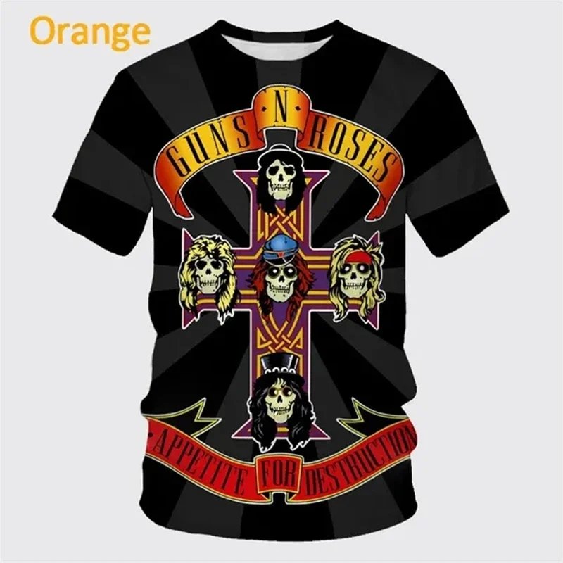 New Summer Guns Rose Rock Band 3D Printing T-shirt Men's Short Sleeve Fun Hip-hop Unisex Casual Fashion Sports T Shirt Punk Tops