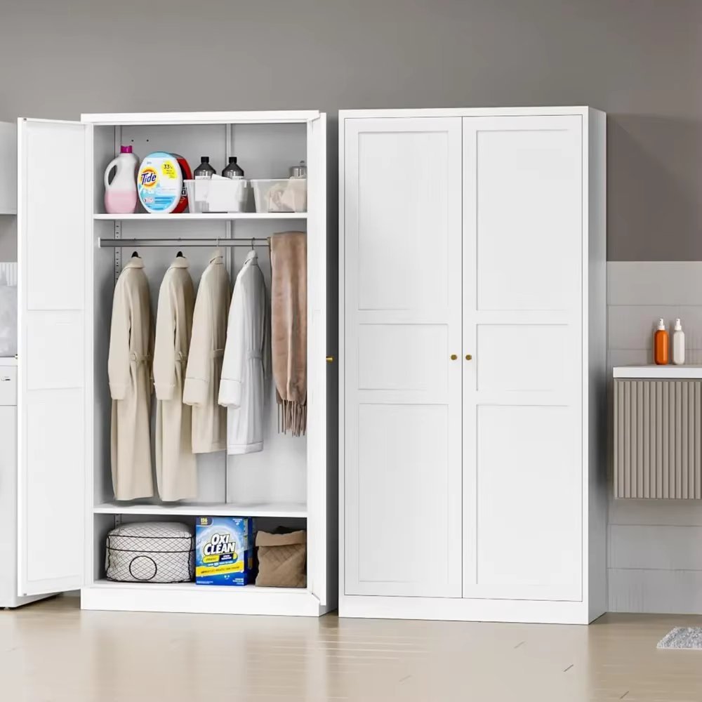Wardrobe Closet , 72" Metal Clothing Storage Cabinets with Hanging Rod, Bedroom Armoires Laundry Room