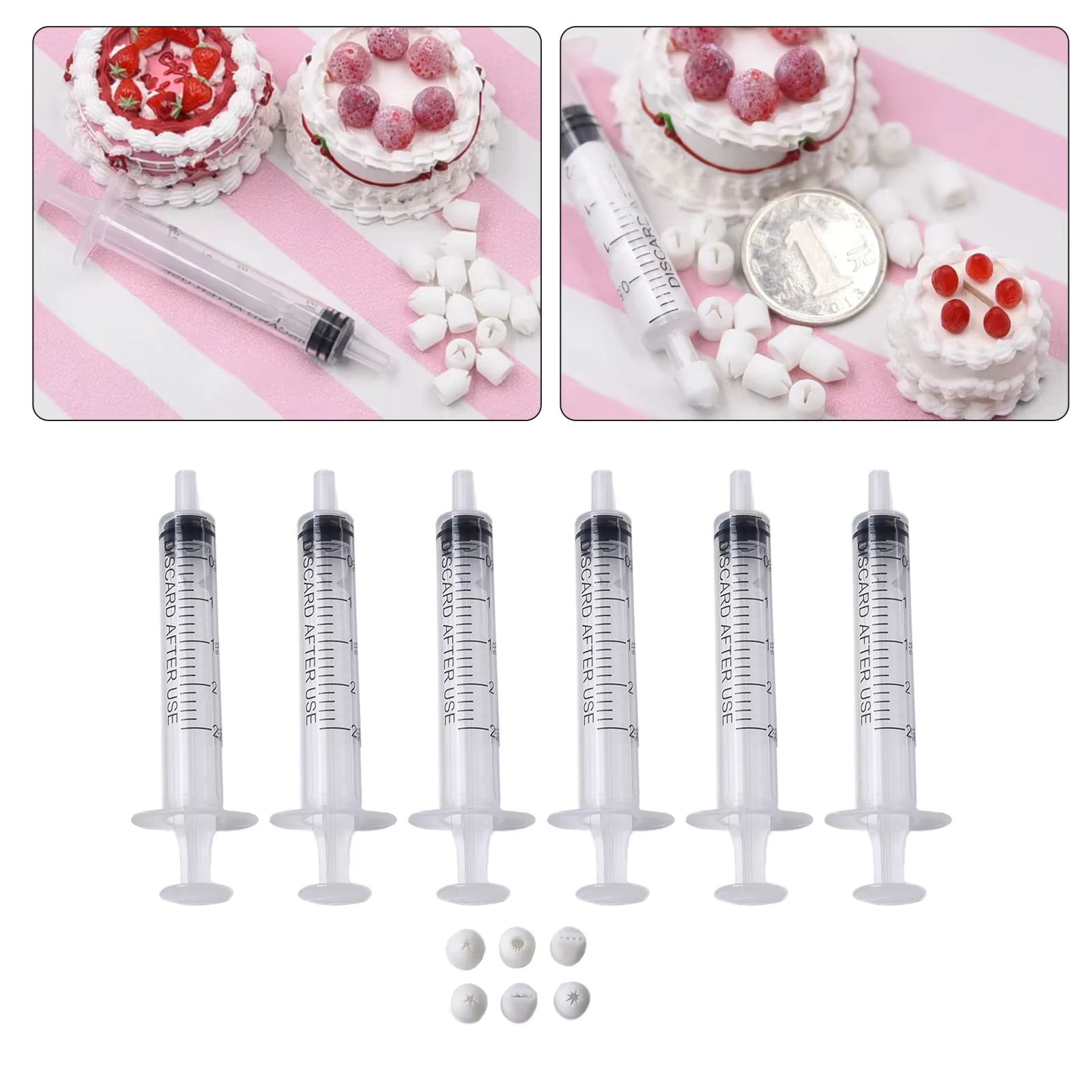 6pcs Pack Cake Dessert Food Nozzles Toys Press Mini Clay Nozzles Clay Milk Cream Clay Mini Cake Dessert Sharpener Clay Tools