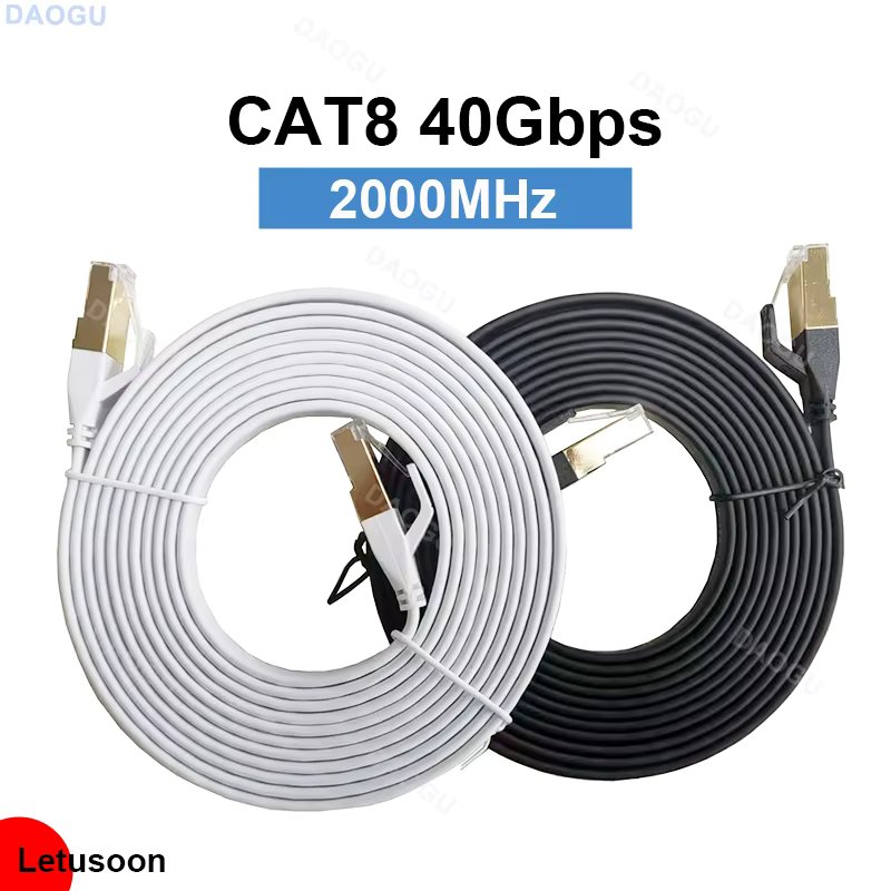 40Gbps Cat8 Ethernet Cable RJ 45 10 15 20 Meter Cat 8 2000MHz High Speed Internet Flat Network Cable White 8m 5m 3m 2m 1m RJ45
