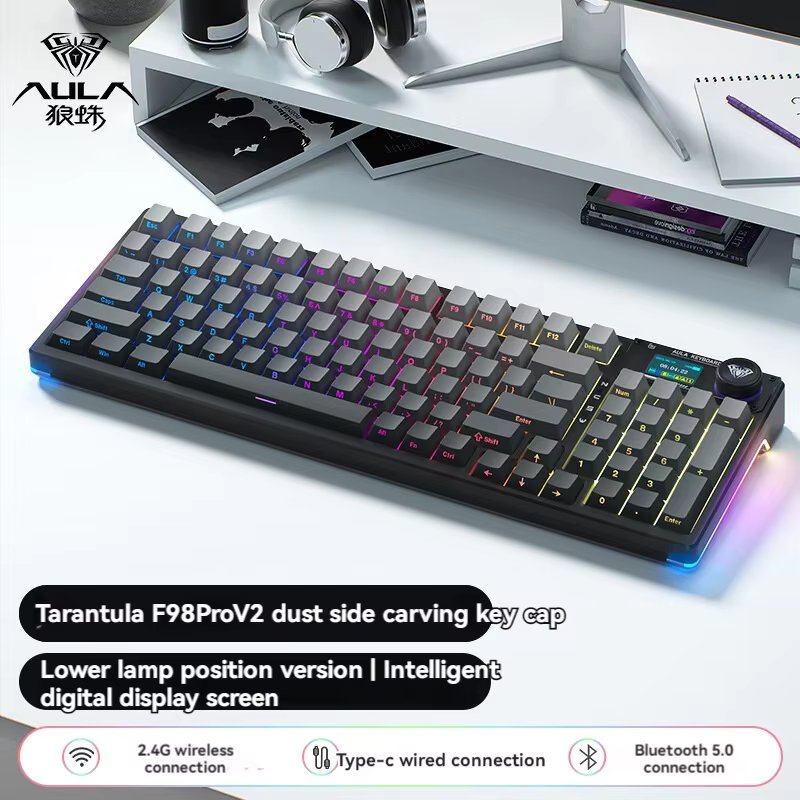 AULA F98 Pro V2 Mechanical Keyboard F98pro 3-mode Wireless Bluetooth PBT Hot-swap E-sports Customized RGB Gaming Keyboards Gift