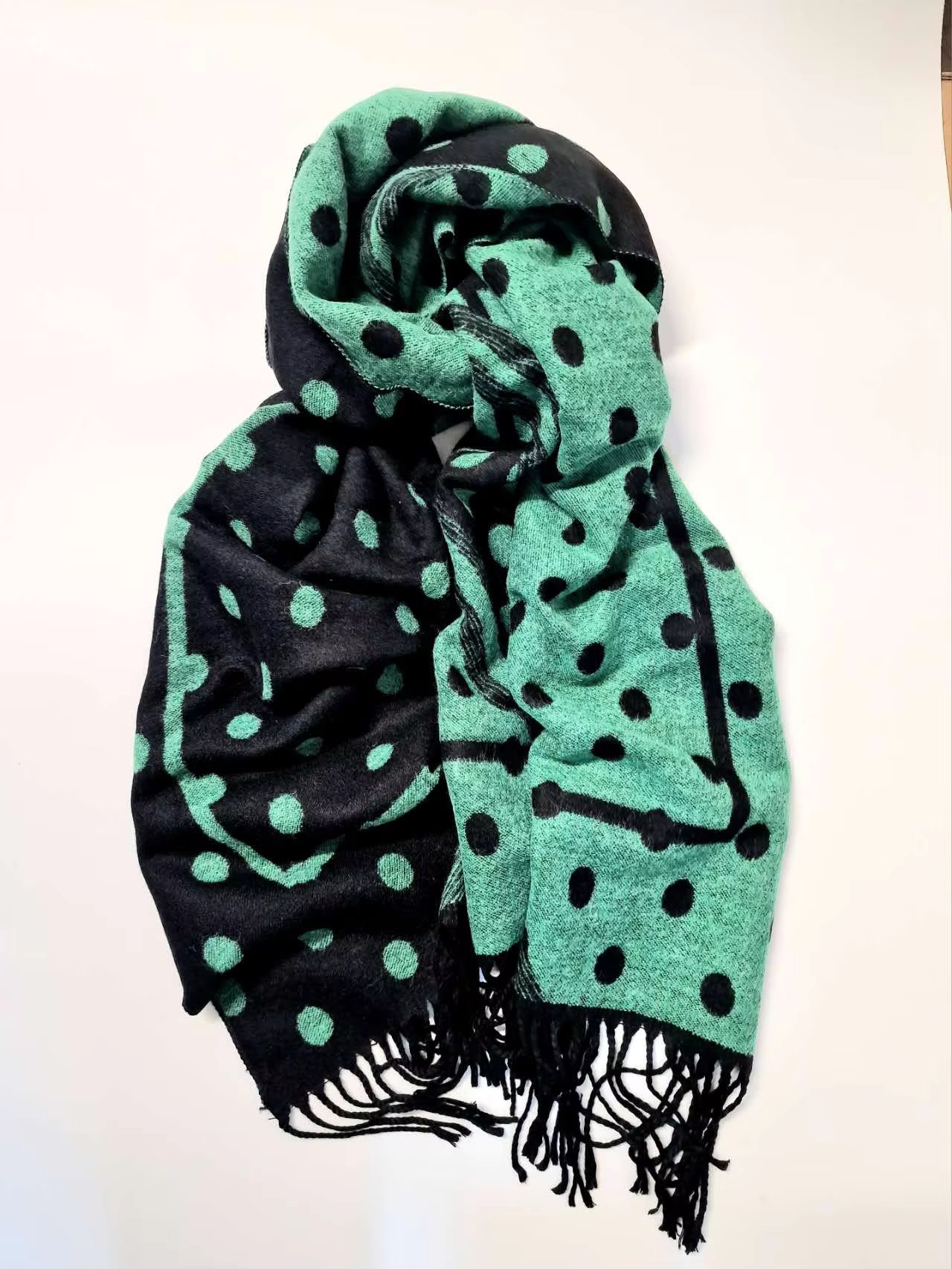 Soft Cashmere Feel Scarf Chic Polka Dots Pashmina Shawl Wraps Large Winter Warm Scarves