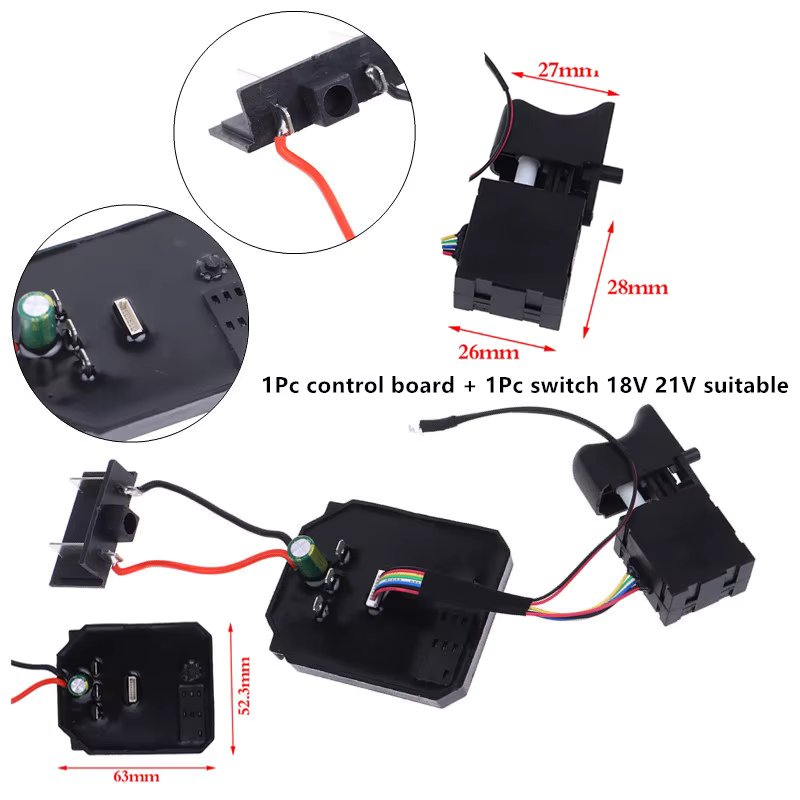 1Pc control board + 1Pc switch 18V 21V suitable for Dayi 2106 brushless machine electric wrench motherboard accessories