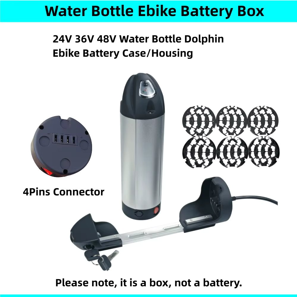 24V 36V 48V Water Bottle Dolphin Ebike Box 40 50 52 56 pcs 18650 cells Bottle E-bike Battery Housing with Spacers Holders