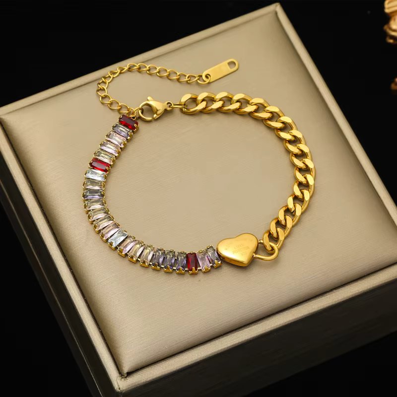 EILIECK 316L Stainless Steel Geometric Green Zircon Crystal Bracelet For Women Girl Fashion Waterproof Jewelry Holiday Gifts