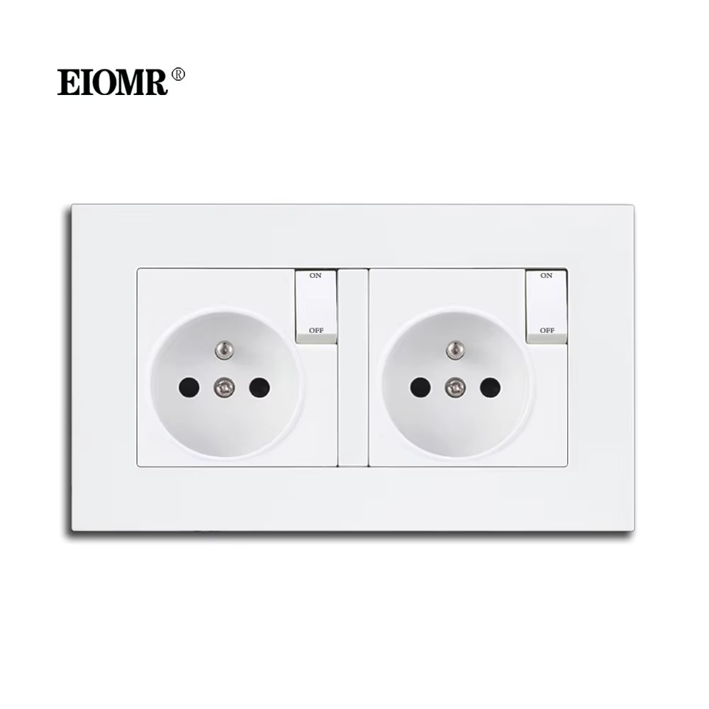 EIOMR EU Standard Wall Socket 146*86mm Ground 16A 220V with Small Push Button Switch PC/Glass/Stainless Steel Panel Power Socket
