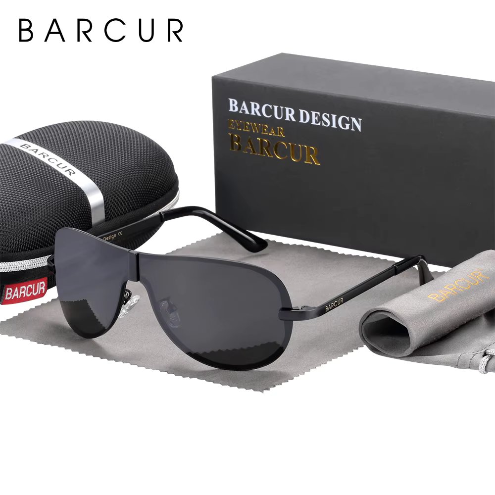 BARCUR Polarized Black Sunglasses Male Rimless Glasses Men Driving Eyewear