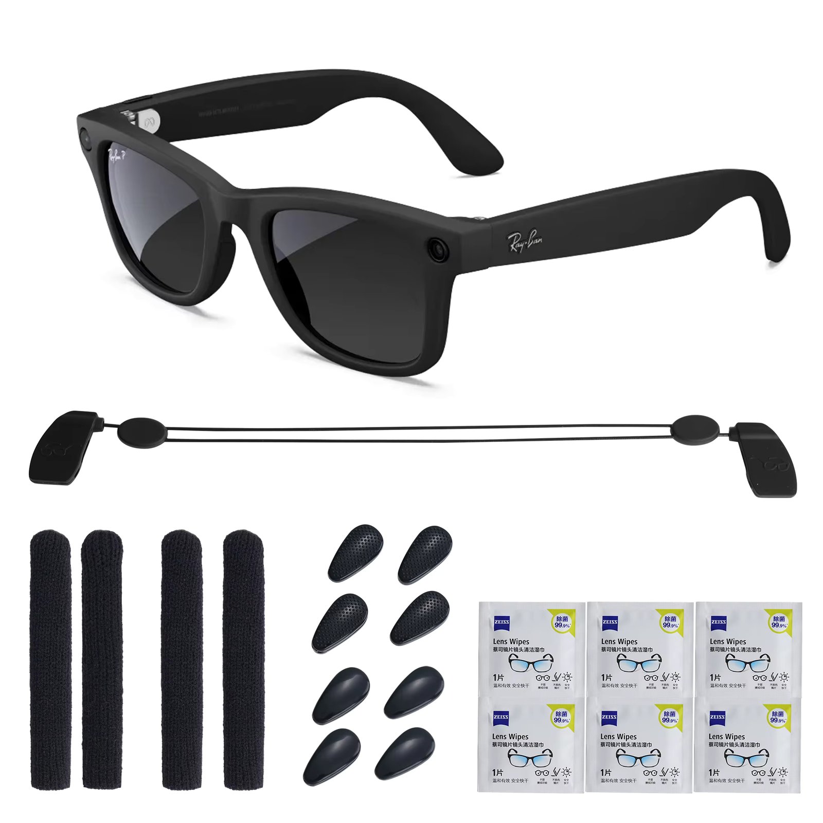 HIbloks for Ray-Ban Meta Wayfarer smart Glasses Accessories Non-slip air nose pads Adjustable anti-drop lanyard for Glasses